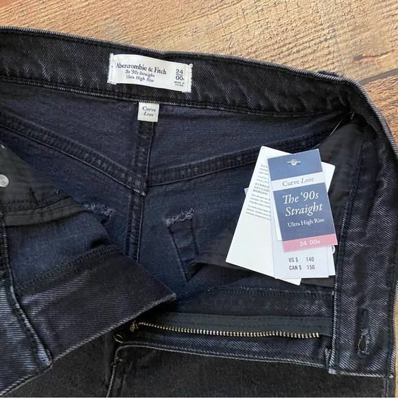 Abercrombie & Fitch ⭐️NWT 90's Hi Rise Straight Faux Leather Panels Curvy Love - Picture 7 of 14